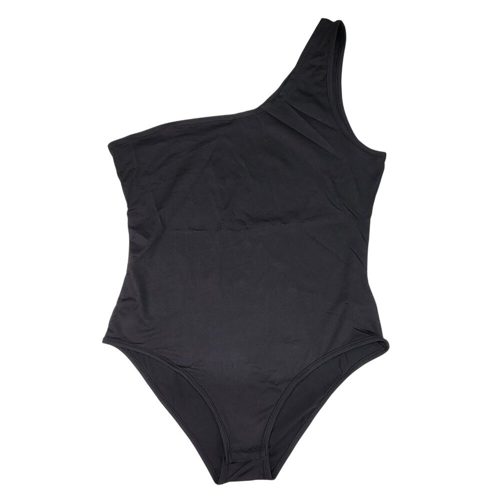 Bodysuit One-Shoulder Black Snap Closure Womens Large L New in Bag